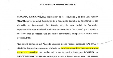 La demanda interpuesta por Luis Pereda Ugarte, presidente de la Federación Cántabra de Tiro Olímpico en 61