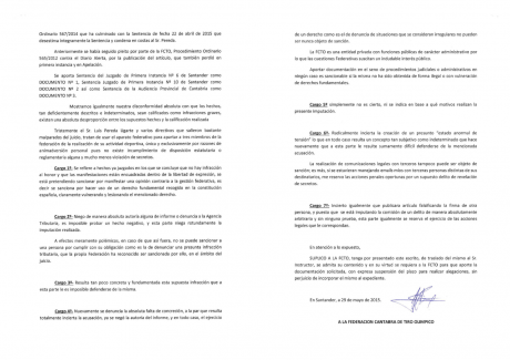 La demanda interpuesta por Luis Pereda Ugarte, presidente de la Federación Cántabra de Tiro Olímpico en 101