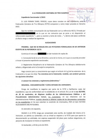 La demanda interpuesta por Luis Pereda Ugarte, presidente de la Federación Cántabra de Tiro Olímpico en 111