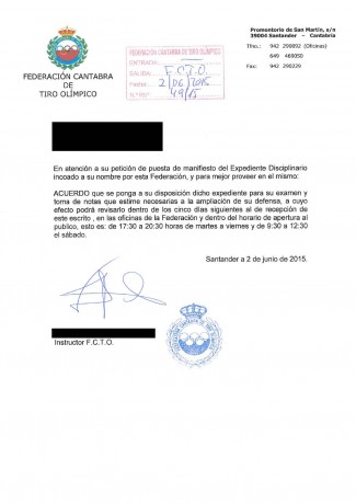La demanda interpuesta por Luis Pereda Ugarte, presidente de la Federación Cántabra de Tiro Olímpico en 110
