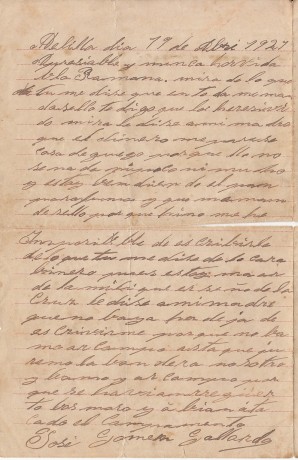 Esta carta fue escrita por el soldado  José Gómez Gallardo a su madre y su novia    tres meses antes de 01