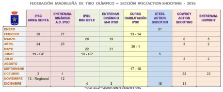 Adjunto calendario de las actividades de IPSC y de Action Shooting que están programadas por la FMTO en 00