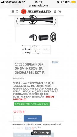 VENDO VISOR HAWKE SIDEWINDER 8-32x56 comprado nuevo en SEPTIEMBRE 2019 ( tengo factura).completo de caja 12