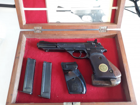 Un amigo vende las siguientes armas:
Pistola Springfield 1911 calibre 9 mm parabellum
Revolver Llama calibre 121
