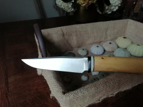 Vendo un cuchillo hecho a partir de una hoja Tomascewski de acero al carbono 80CrV2 de 12cm de longitud, 10