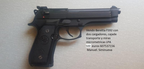 Por dejar la afición vendo
 Beretta 92 fs semi nueva con menos de 300 disparos, con caja  de transporte 01