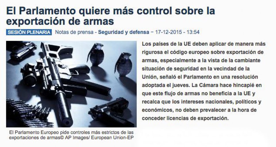 imagen de La Unión Europea aprueba aplicar de forma más rigurosa el código de exportación de armas
