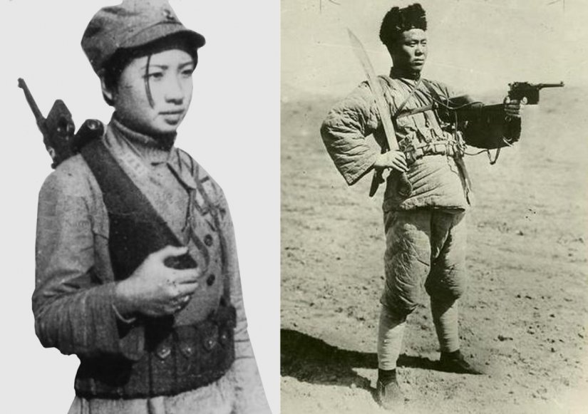 Combatientes chinos con pistolas tipo Mauser