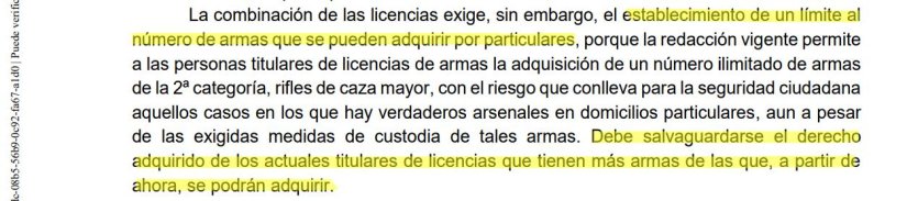 Limitación en el número de armas permitidas