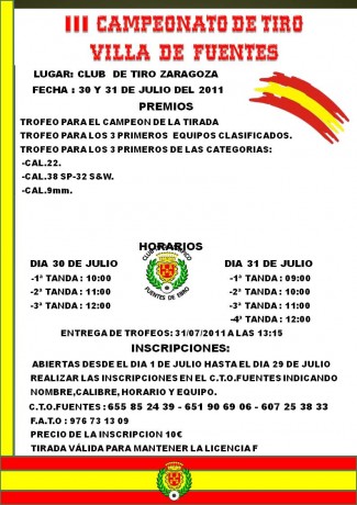 III CAMPEONATO DE TIRO OLIMPICO VILLA DE FUENTES A CELEBRARSE LOS DIAS 30 Y 31 DE JULIO EN EL CLUB DE 00