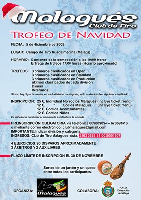 Hola compañeros, os pongo información sobre el próximo trofeo de Navidad que disputaremos en Málaga.

Mas 00