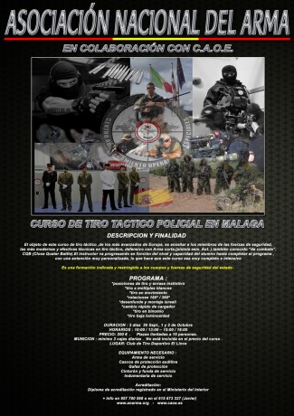 CURSO DE TIRO TÁCTICO POLICIAL EN MÁLAGA

   DESCRIPCIÓN Y FINALIDAD DEL CURSO: 

El objeto de este curso 00