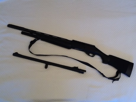 Vendo BENELLI NOVA de corredera. Con 2 cañones, el original de calibre 12 con punta de fibra optica y 00