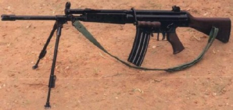 Al ver las fotos,lo poco que se aprecia es como un SA-80 britanico con alza/asa y punto del M16... y sin 41