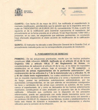 He recibido un expediente sancionador por haber movido en siete años 41 armas.En el cual se me acusa de 160