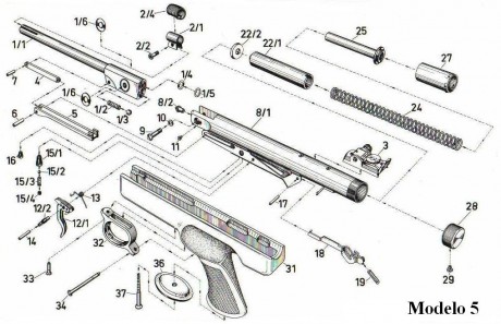 Queridos compañeros, como ya he puesto en el foro, estoy restaurando una Pistola Diana Modelo 5, y todo 00