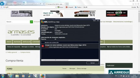 Buenas noches.
Cada vez que abro la página de Armas, el antivirus le envía un mensaje de que ha eliminado 00