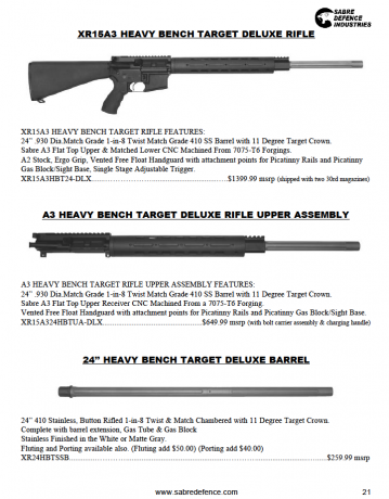 Hola, estoy pensando en comprar un AR15 de 20'. En armería fiol tienen el sabre defence xr15 benchrest. 81