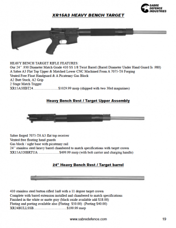 Hola, estoy pensando en comprar un AR15 de 20'. En armería fiol tienen el sabre defence xr15 benchrest. 80