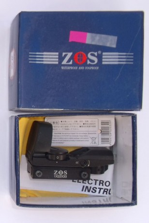 Únicamente se vende en Madrid visor holográfico ZOS 1x22x33 para carril de 11 mm con pila de repuesto 00