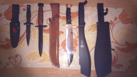Pues eso, que vendo pequeña coleccion de cuchillos,de momento, todos juntos 100 €. 
Machete marca JUNGLE. 12