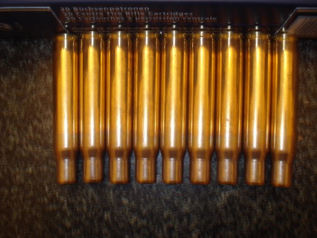 Vendo más de 300 vainas del calibre .30-06 de la marca RWS.-DAG.-Cineshot con un solo tiro, cuello y hombro 10