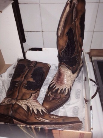 Hola

Botas Cowboy piel de serpiente talla 44
Puestas 3 veces
Están perfectas

Precio 100,-€ portes incluidos 12