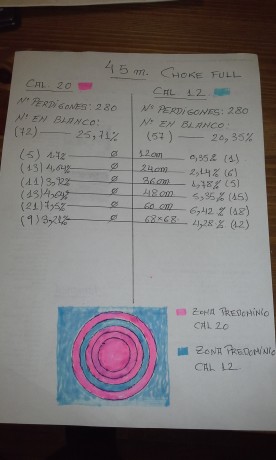 Se han usado tres escopetas, las 3 paralelas. Para las distancias de 8 y 15m, con cañones cilindricos, 02