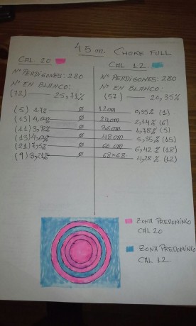 Se han usado tres escopetas, las 3 paralelas. Para las distancias de 8 y 15m, con cañones cilindricos, 10