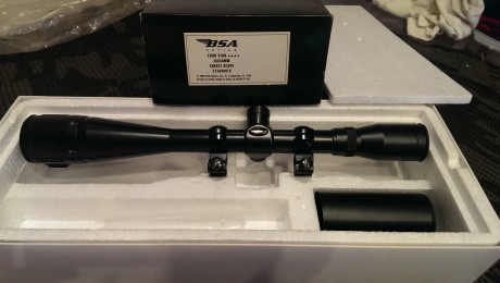 Vendo visor BSA de 36x40mm. Target Scope con monturas para carabina, para ben rech
solo montado 1 vez, 00