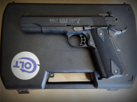 Por centrarme en otro tipo de armas me saco del armero esta preciosidad. 

Colt 1911 Gold Cup calibre 00