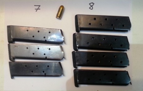 Vendo 7 cargadores monohilera para 1911 y clones del calibre .45 ACP.
4 cargadores con 8 cartuchos de 00