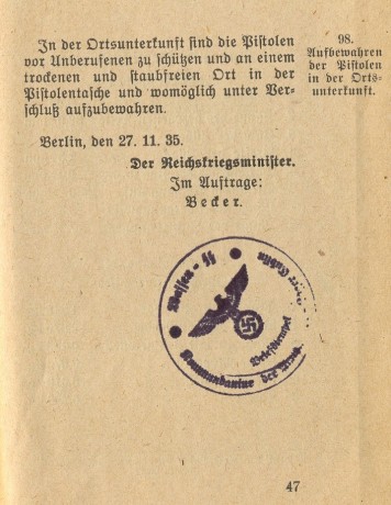 Libro de instrucciones (Heeresdienstanweisung Nr. 255) oficial desde el 27 de Noviembre de 1935 publicado 01
