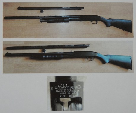  Vendo escopeta de corredera "Maverick" con dos cañones, uno liso (Maverick) y otro estriado 00