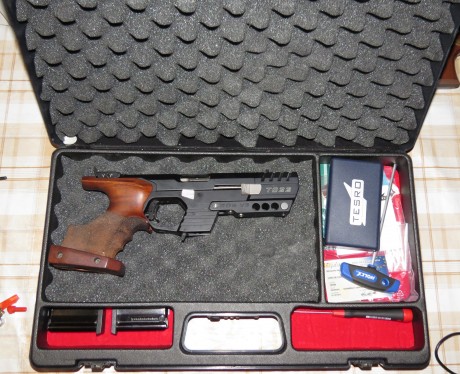 Hola, vendo el siguiente arma:

Pistola Tesro TS22 Cal. .22. Como se ve en las fotos, con su estuche completo, 00