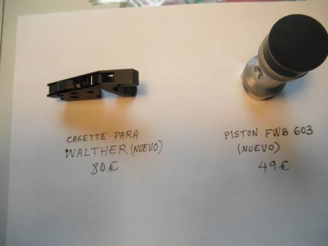  VENDO:
* CASETTE DISPARO "NUEVO" PARA PISTOLA WALTHER (MOD. ?):   40 €
* PISTON "FWB" 02