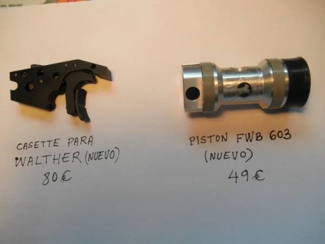  VENDO:
* CASETTE DISPARO "NUEVO" PARA PISTOLA WALTHER (MOD. ?):   40 €
* PISTON "FWB" 00