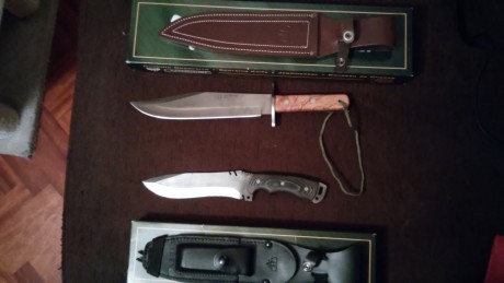 Vendo estos dos cuchillos cudeman y esta navaja...
Bowie 107L de 25 cm de hoja,con su funda y caja..nunca 02