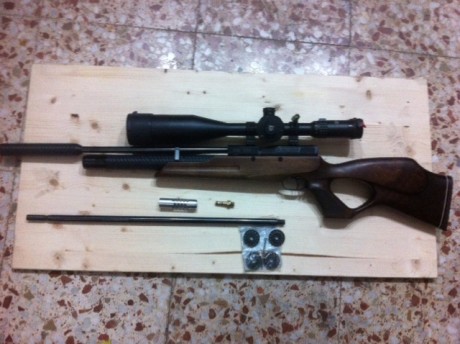 PUES ESO, un amigo me pide le ponga a la venta esta carabina del calibre 5,5 con dos cañones , 4 cargadores 00