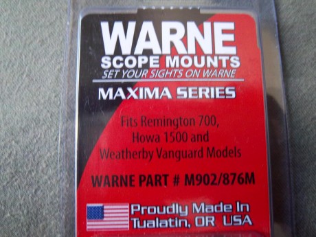 Vendo Bases Warne Máxima Remington 700 (son nuevas).
30 euritos con envío incluído. 

                00