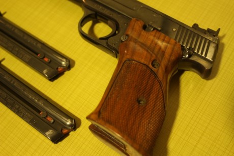 Buenas tardes a todo el foro.
Vendo pistola del calibre 22 Smith & wesson modelo 41.
con dos cargadores.
funciona 00
