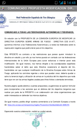 No sé si estais al tanto de esta noticia:

https://ukshootingnews.wordpress.com/2015/11/17/the-eu-will-publish-a-total-semi-auto-rifle-ban-proposal-tomorrow/

Pero 90