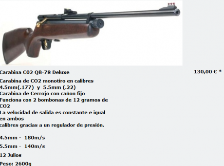 Vendo carabina CO2 QB78 deluxe cal 5,5 mm con 4 bombonas de uso por pasar a fuego.
Solo entrega en mano 70