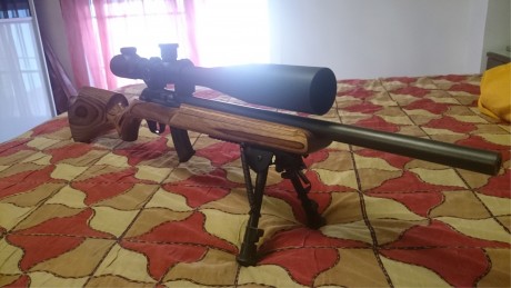 Hola.
Cambio mi carabina Thompson R55 BenchMark de cañón Bull y madera laminada, espectacular en todo, 12