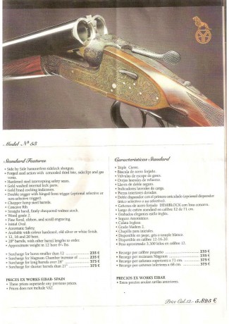 Adjunto foto con ficha tecnica del modelo, según catalogo del fabricante.
Adjunto fotos de escopetas gemelas, 00
