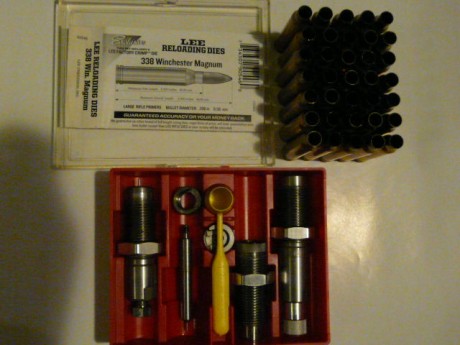 Por venta del rifle, vendo lote de juego matrices Lee para el 338 WM, compuesto por tres dies, incluyendo 01
