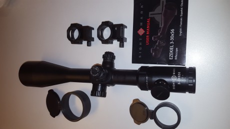 Visor Sightmark Ezekiel 3-30x56 Mil Dot retícula iluminada, 30mm, con anillas 
Paralaje lateral de 10 02