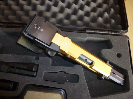 Vendo Hammerli SP20 (no RRS) del .22LR, bicolor en dorado y negro, con dos cargadores y maletín original. 11