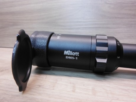 visor Millet dms 1-4x24.
Tubo de 30mm
Retícula iluminada en rojo tipo donut
Sin marcas de anillas
Tapas 11