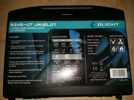 Vendo esta linterna olight m3xs javelot SIN estrenar. 
En su maletin.con funda.juntas de repuesto.porta 01